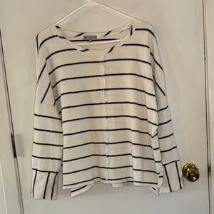 Habitat white knit top navy striped and raw seam down center Size Large